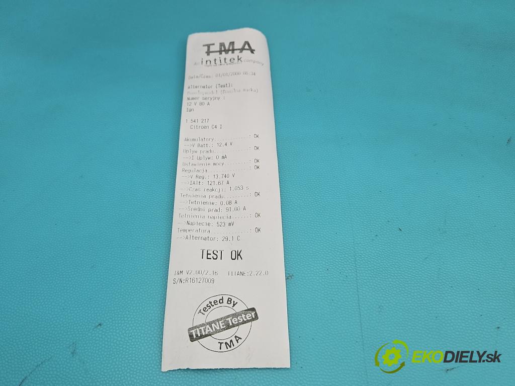 Citroen C4 I 2004-2011 1.6 16V 109 HP manual 80 kW 1587 cm3 5- Alternator 9656956280 (Alternátor)