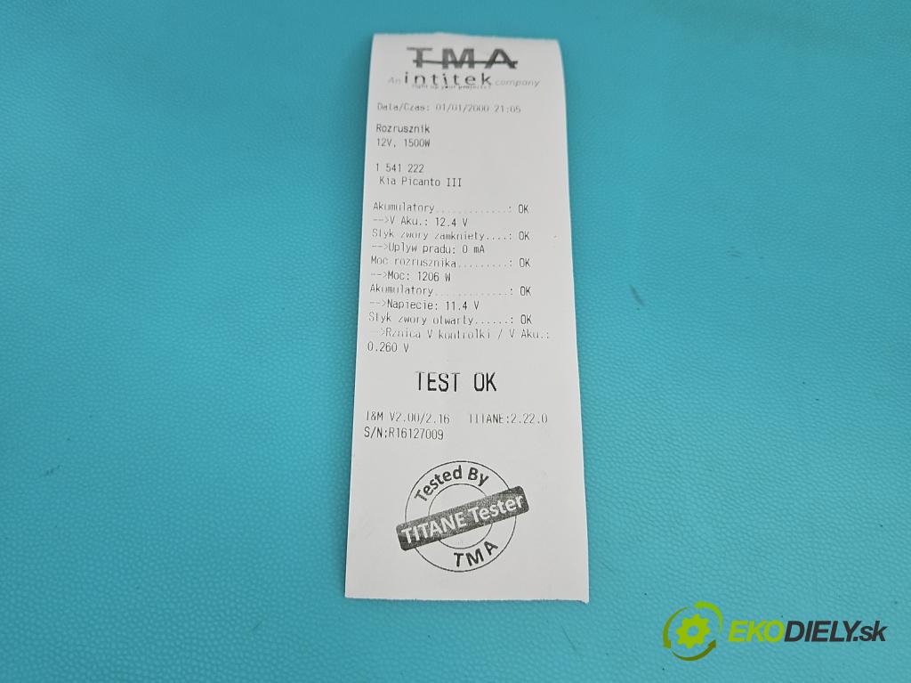 Kia Picanto III  17- 1.2 MPI 84KM manual 61.8 kW 1197 cm3 5- startér: 36100-07100 (Startér)