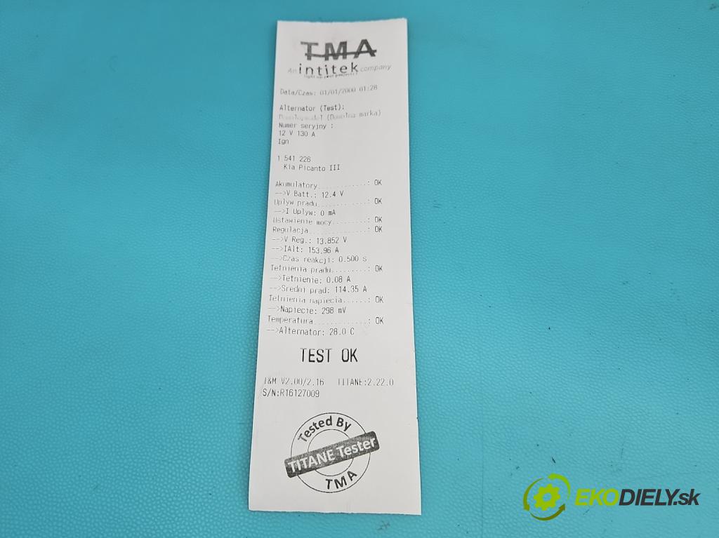 Kia Picanto III  17- 1.2 MPI 84KM manual 61.8 kW 1197 cm3 5- Alternator 37300-07500 (Alternátor)