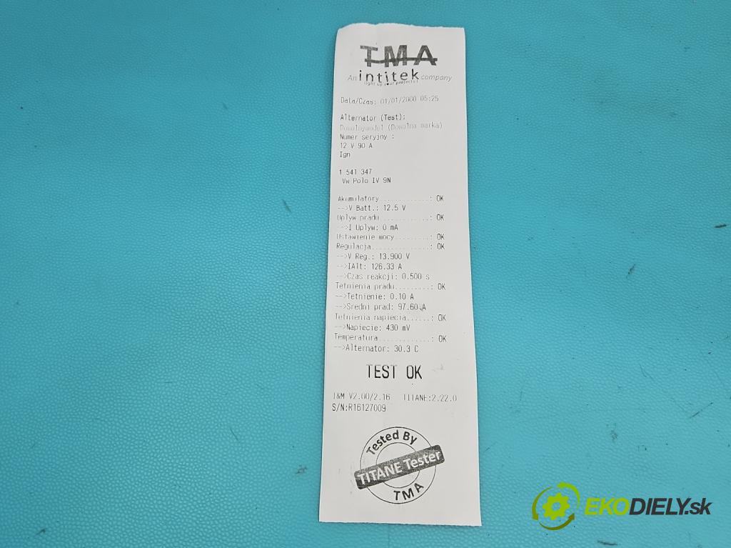 Vw Polo IV 9N 2001-2009 1.2 6V 54 HP manual 40 kW 1198 cm3 5- Alternator 03D903025J (Alternátor)