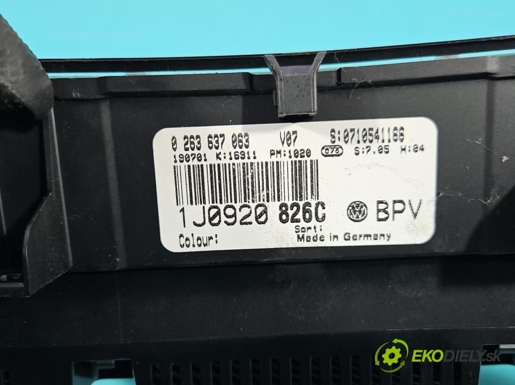 Vw Golf IV 1997-2003 1.9 tdi 101 HP manual 74 kW 1896 cm3 5- prístrojovka/ budíky 1J0920826C (Prístrojová doska)