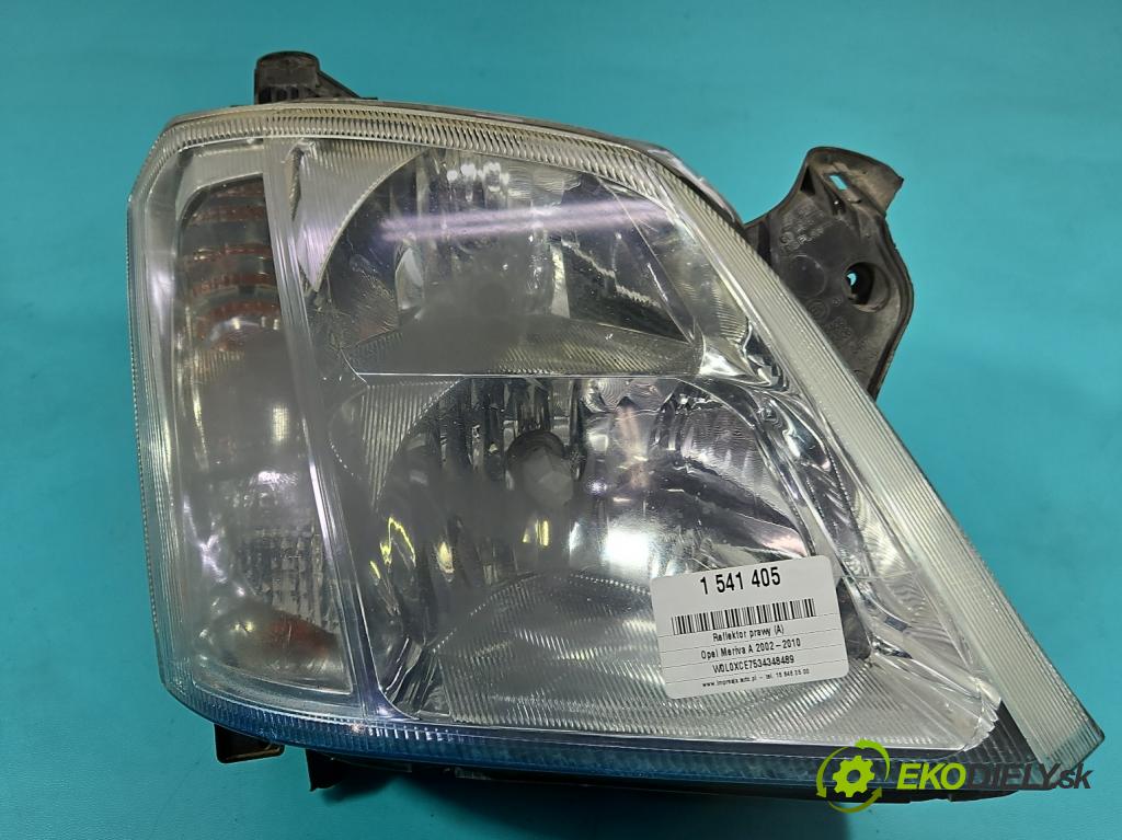 Opel Meriva A 2002-2010 1.8 16V 125 HP manual 92 kW 1796 cm3 5- Reflektor: pravý 93321053 (Svetlo predné pravé)