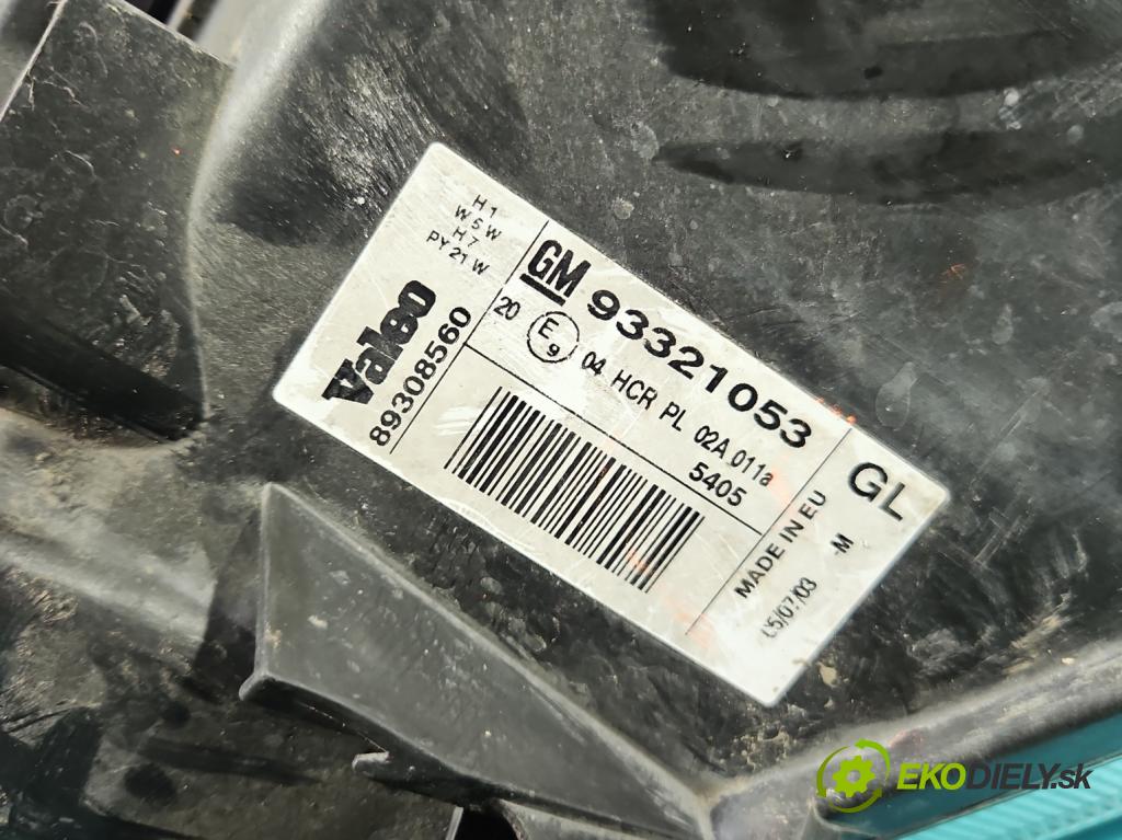 Opel Meriva A 2002-2010 1.8 16V 125 HP manual 92 kW 1796 cm3 5- Reflektor: pravý 93321053 (Svetlo predné pravé)