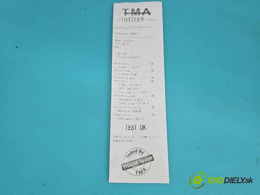 Citroen C4 Cactus 2014-2020 1.6 hdi 92 HP automatic 68 kW 1560 cm3 5- Alternator 9674646180-04 (Alternátor)