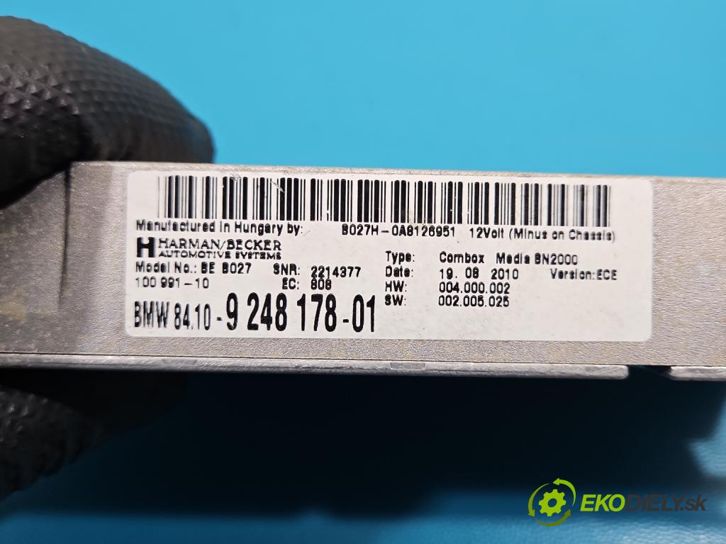 Bmw X6 E71 2007–2014 3.0d 306KM automatic 225 kW 2993 cm3 5- Zesilovač: 9248178-01 (Zosilňovač)