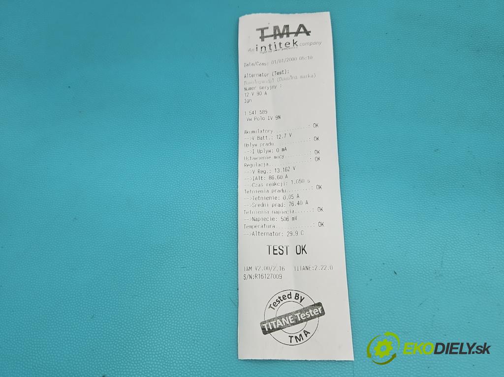 Vw Polo IV 9N 2001-2009 1.2 12V 69KM manual 51 kW 1198 cm3 5- Alternator 03D903025J (Alternátor)