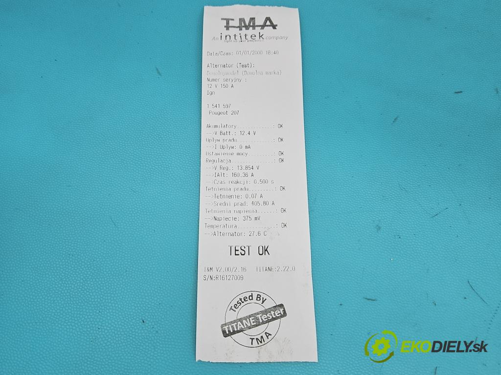 Peugeot 207 1.6 hdi 90 HP manual 66 kW 1560 cm3 5- Alternator A0142 (Alternátor)