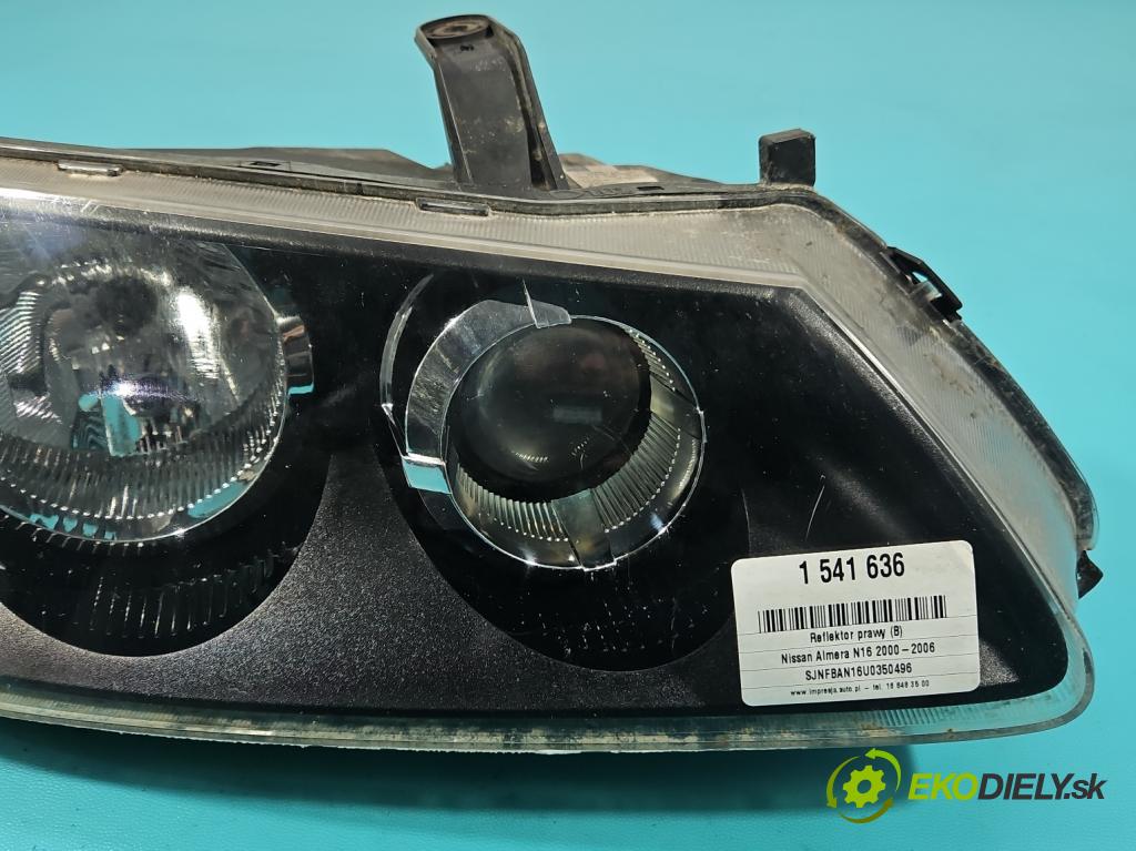 Nissan Almera N16 2000-2006 1.8 16V 116 HP manual 85 kW 1769 cm3 5- Reflektor: pravý 26010-16391 (Svetlo predné pravé)