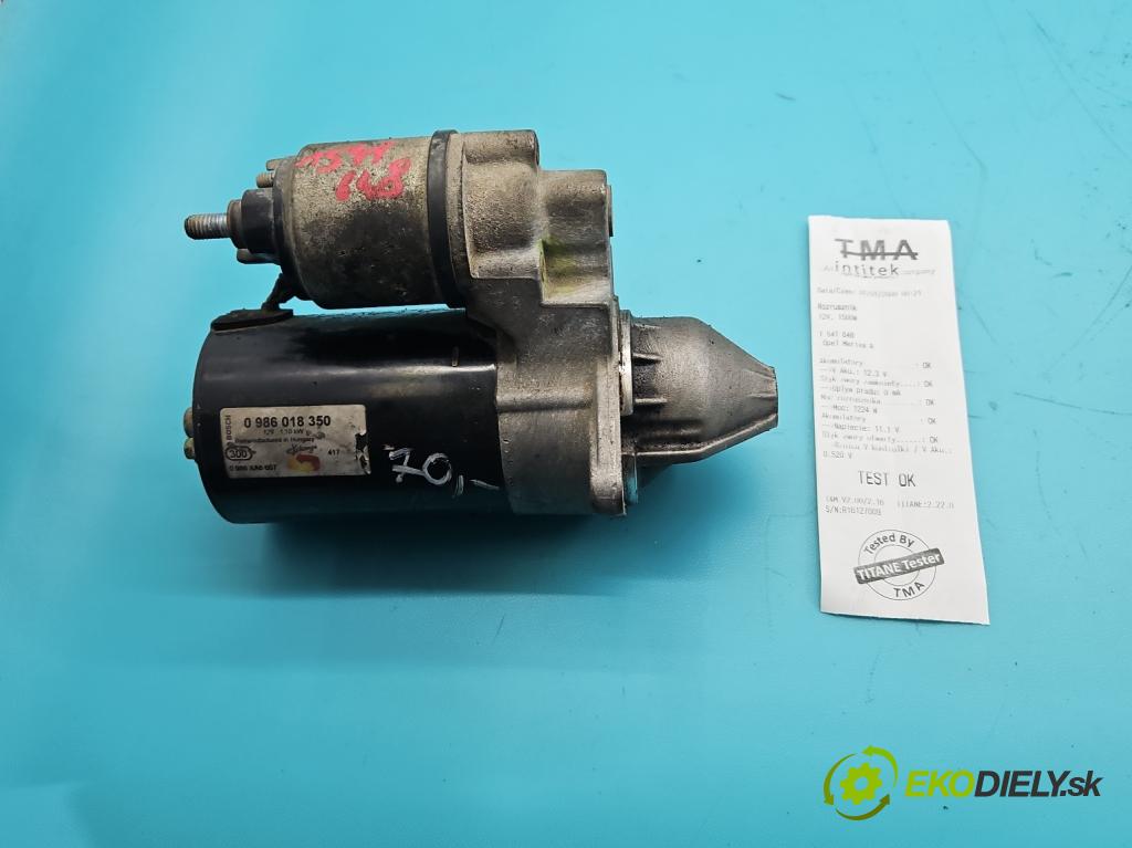 Opel Meriva A 2002-2010 1.8 16V 125 hp manual 92 kW 1796 cm3 5- startér: 0986018350 (Startér)