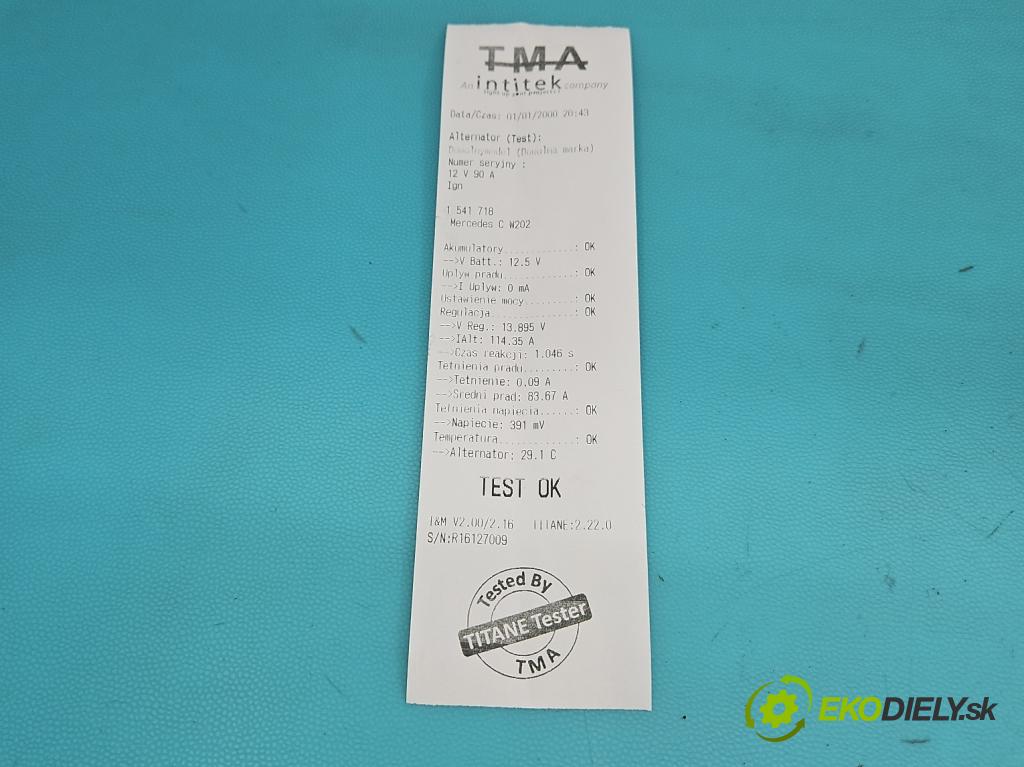 Mercedes C W202 1993-2001 1.8 122 HP manual 90 kW 1799 cm3 4- Alternator 0123335002 (Alternátor)