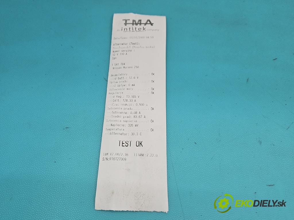 Nissan Murano Z50 2003-2008 3.5 V6 234KM automatic 172 kW 3498 cm3 5- Alternator  (Alternátor)