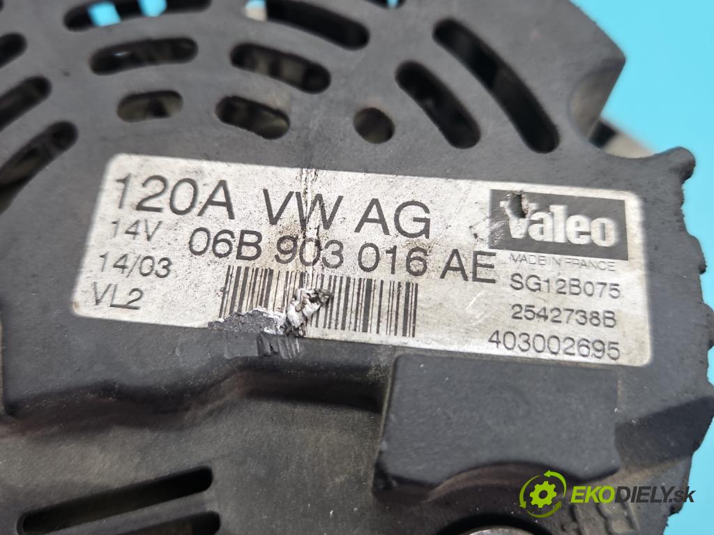 Audi A4 B6 2000-2004 2.0 20v 131 HP manual 96 kW 1984 cm3 4- Alternator 06B903016AE (Alternátor)