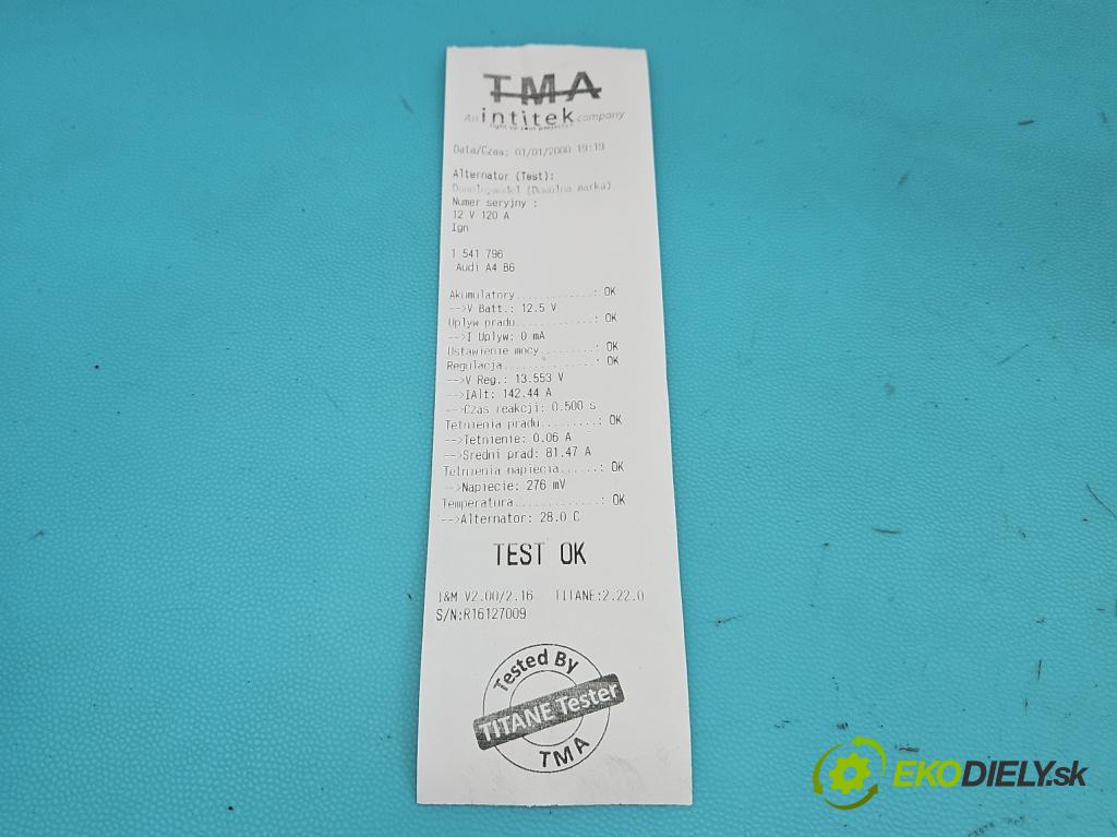 Audi A4 B6 2000-2004 2.0 20v 131 HP manual 96 kW 1984 cm3 4- Alternator 06B903016AE (Alternátor)