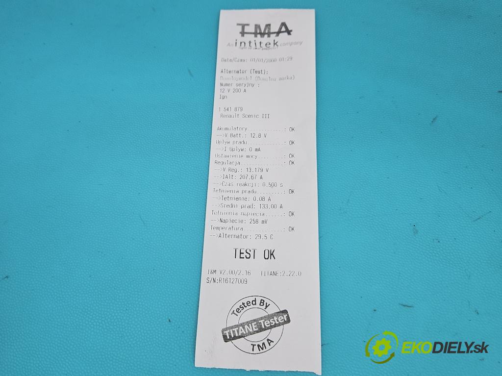 Renault Scenic III 2009-2016 1.5 dci 95 hp manual 70 kW 1461 cm3 5- Alternator 8200960533 (Alternátor)