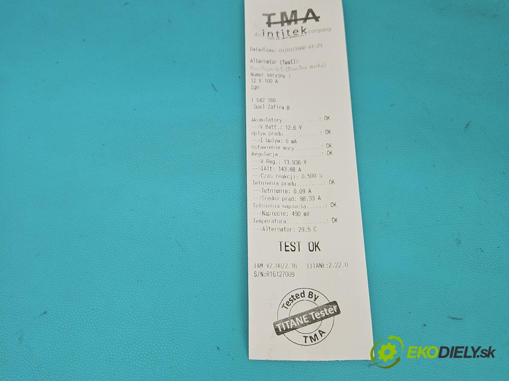Opel Zafira B 2005-2014 1.9 cdti 150 HP manual 110 kW 1910 cm3 5- Alternator  (Alternátor)
