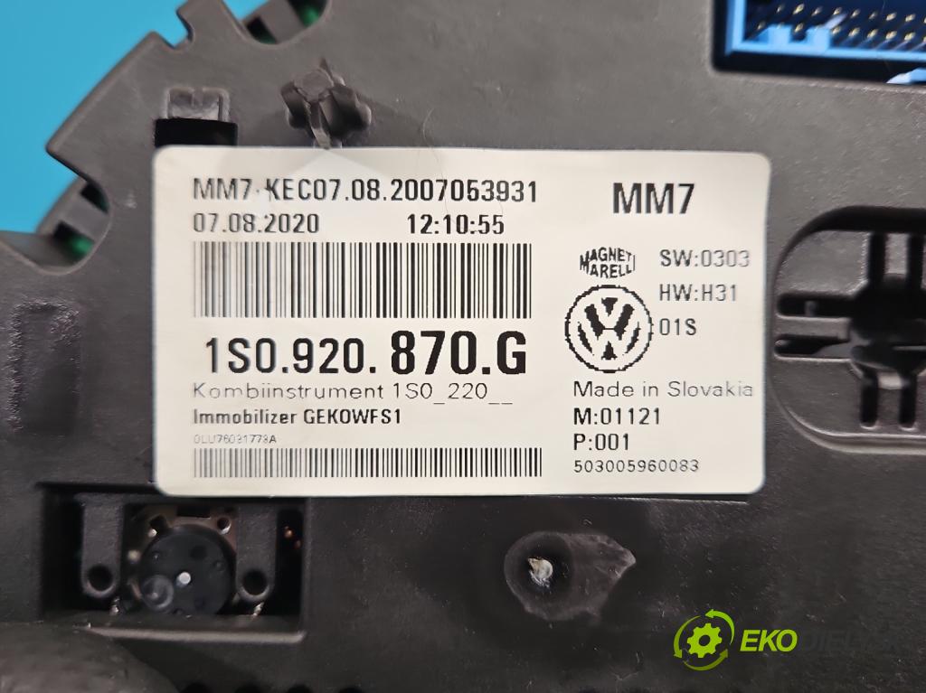 Vw Up 1.0 MPI 60 HP manual 44 kW 999 cm3 3- prístrojovka/ budíky 1S0920870G (Prístrojová doska)