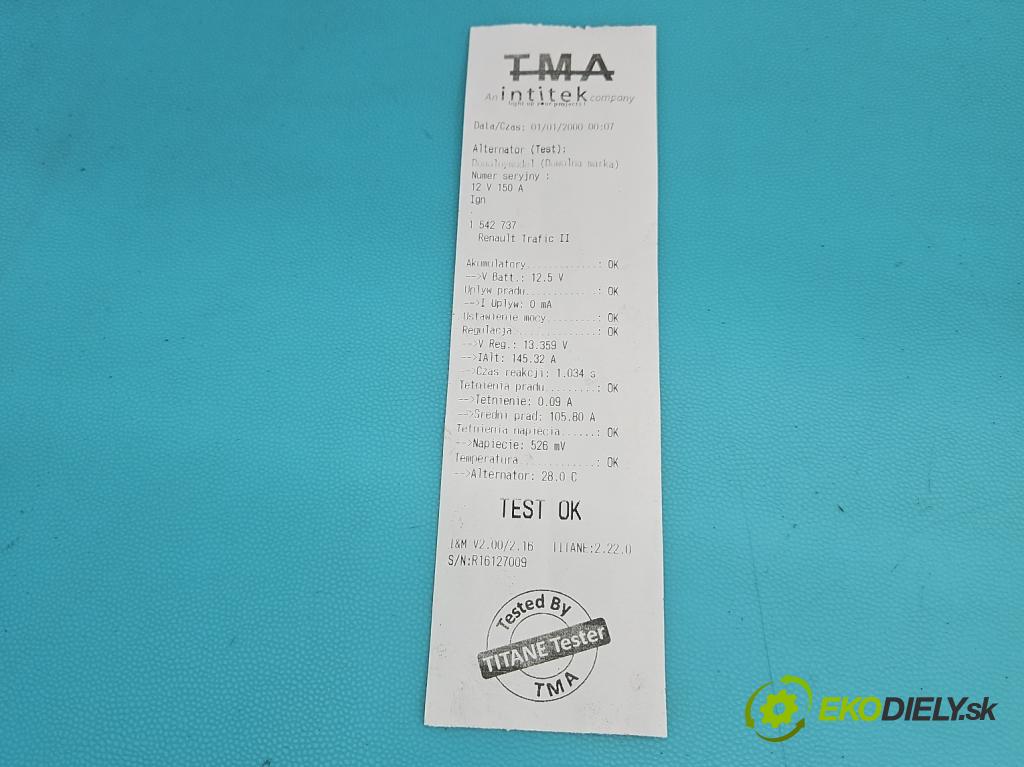 Renault Trafic II 2001-2014 2.0 dci 114 HP manual 84 kW 1995 cm3 5- Alternator A3120 (Alternátor)