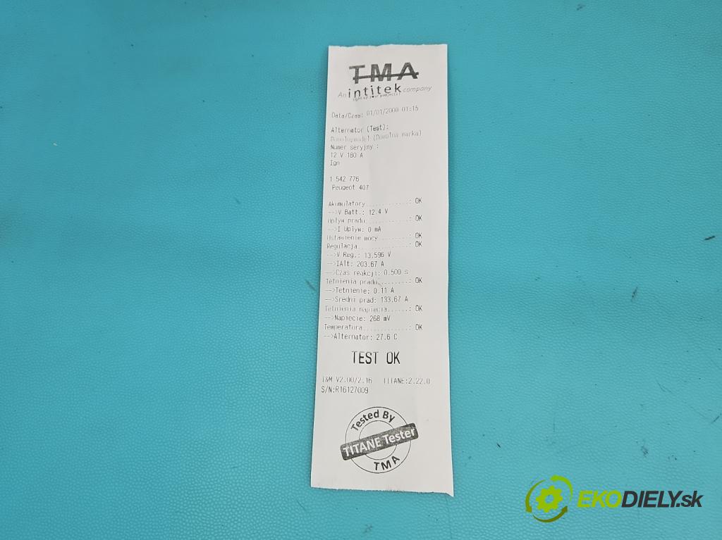 Peugeot 407 2.0 hdi 136 HP manual 100 kW 1997 cm3 4- Alternator 9654752880 (Alternátor)