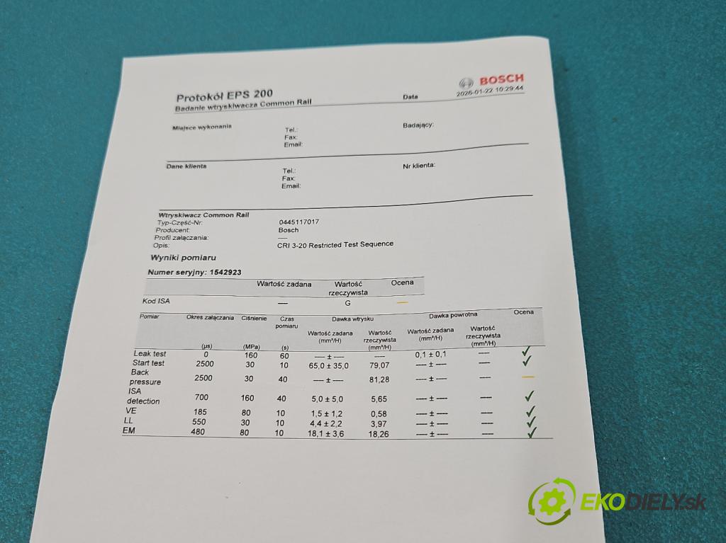 Bmw X6 E71 2007–2014 3.0d 306KM automatic 225 kW 2993 cm3 5- vstrek 0445117017 (Vstrekovač paliva)