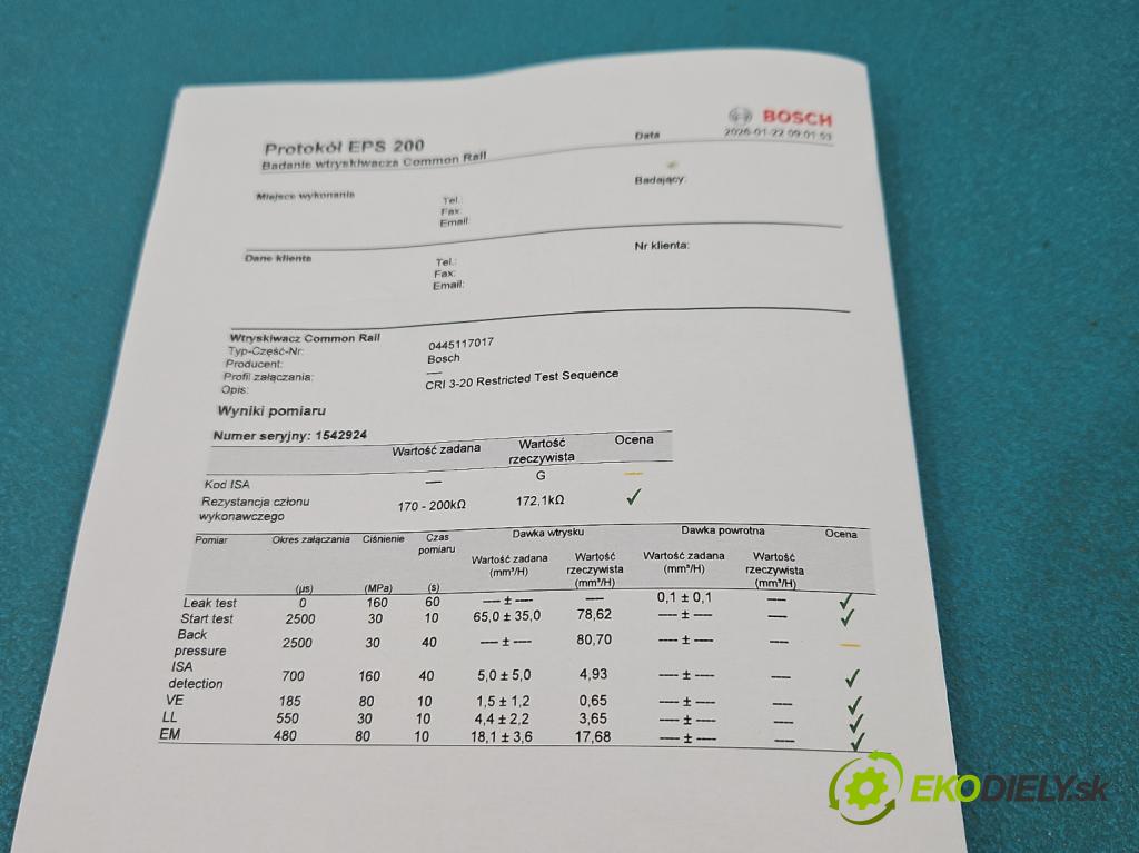 Bmw X6 E71 2007–2014 3.0d 306KM automatic 225 kW 2993 cm3 5- vstrek 0445117017 (Vstrekovač paliva)