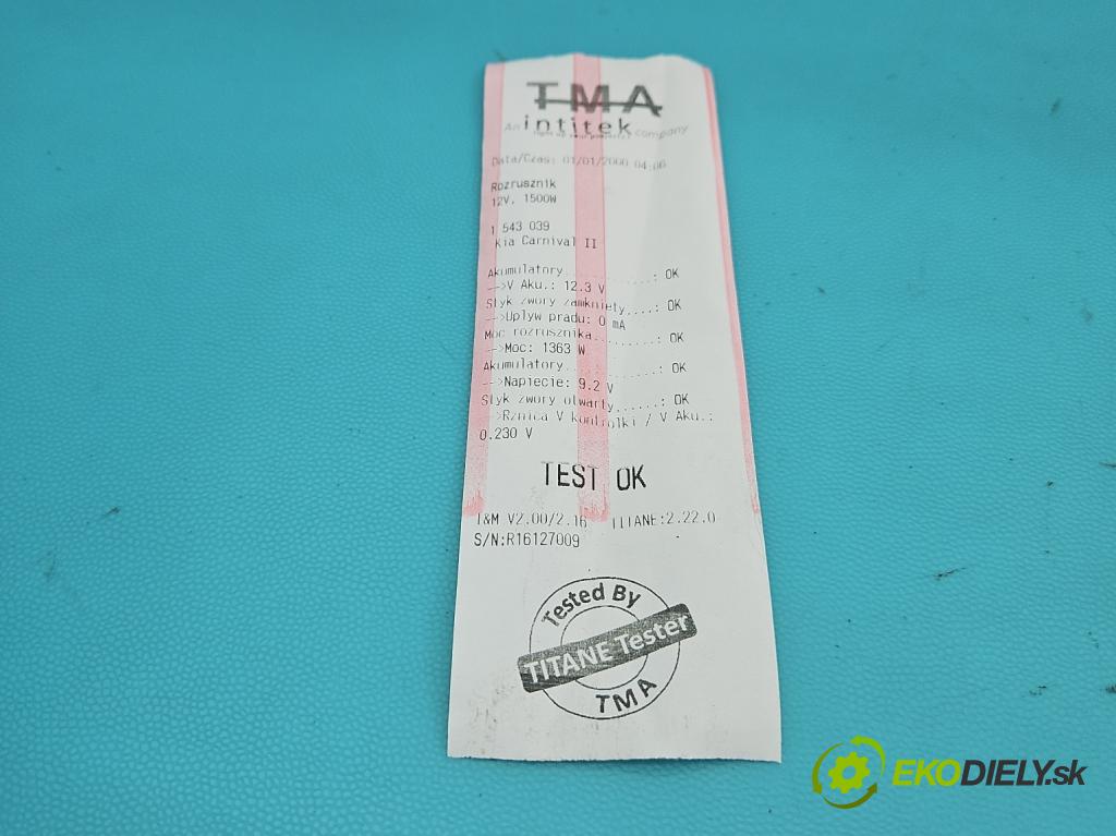 Kia Carnival II 2005-2014 2.9 crdi 185 HP manual 136 kW 2902 cm3 5- štartér 36100-4X902 (Štartér)