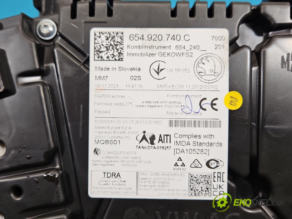 Skoda Kamiq 1.0 TSI 110 HP automatic 81 kW 999 cm3 5- prístrojovka/ budíky 654920740C (Prístrojová doska)