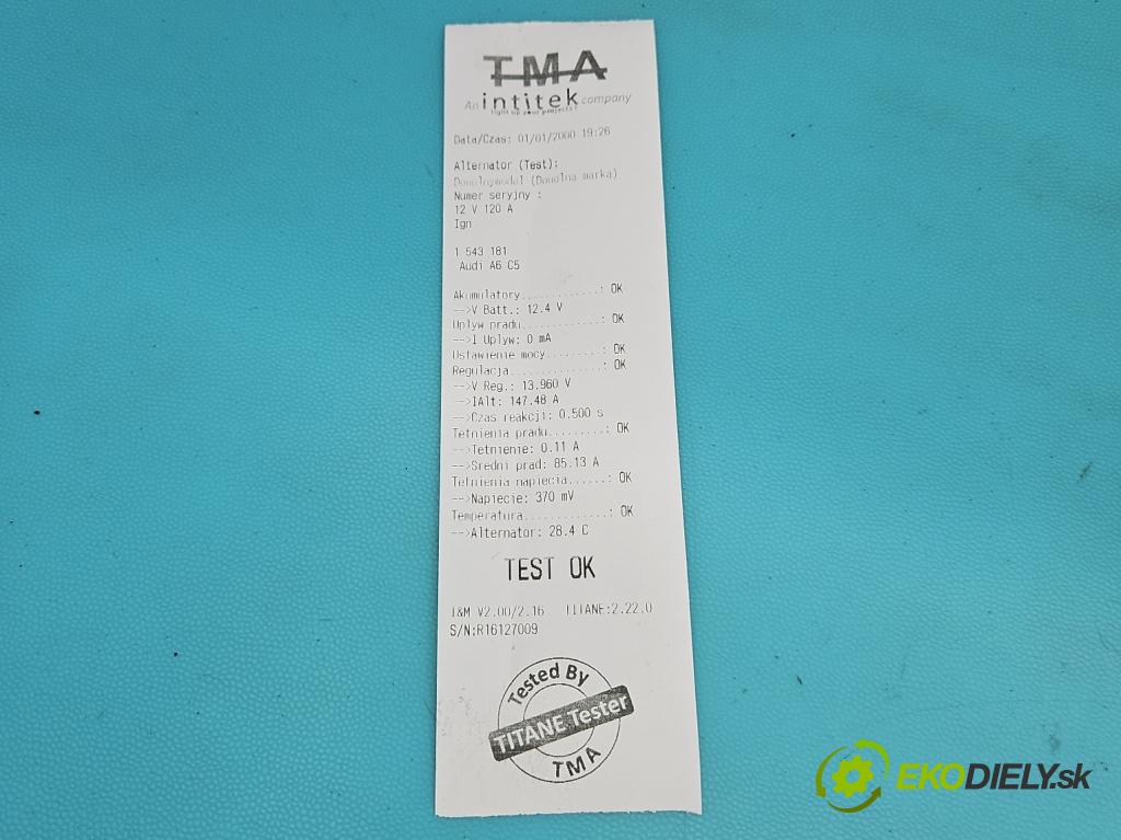 Audi A6 C5 1997-2004 1.9 tdi 110 HP manual 81 kW 1896 cm3 4- Alternator 028903029B (Alternátor)