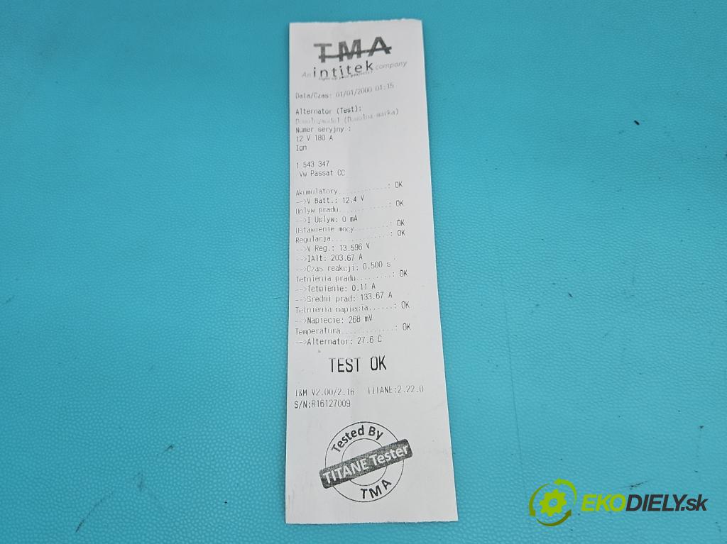Vw Passat CC 2008-2016 2.0 tdi 170 HP manual 125 kW 1968 cm3 4- Alternator 03G903023 (Alternátor)