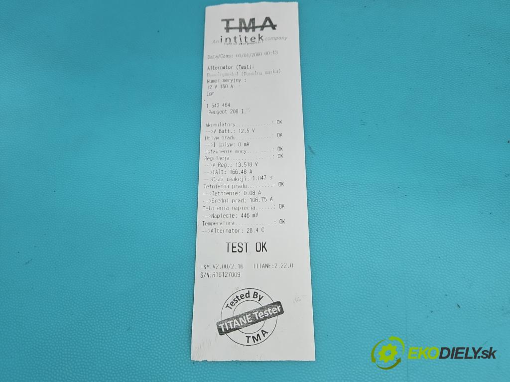Peugeot 208 I 2012-2019 1.6 hdi 75 HP manual 55 kW 1560 cm3 5- Alternator 9810525380 (Alternátor)