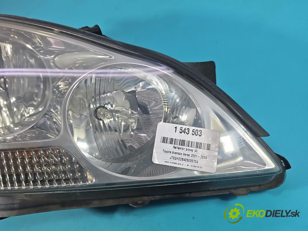 Toyota Avensis Verso 2001-2009 2.0 vvti 150 HP manual 110 kW 1998 cm3 5- Reflektor: pravý  (Svetlo predné pravé)