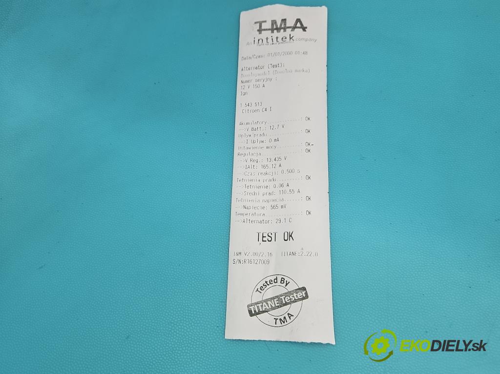 Citroen C4 I 2004-2011 1.6 hdi 90 HP manual 66.2 kW 1560 cm3 5- Alternator 0124525035 (Alternátor)