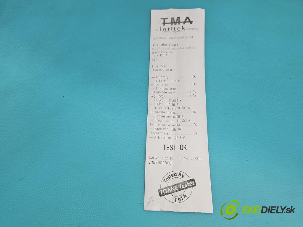 Peugeot 5008 I 2009-2017 1.6 hdi 111KM manual 82 kW 1560 cm3 5- Alternator 9678048880 (Alternátor)