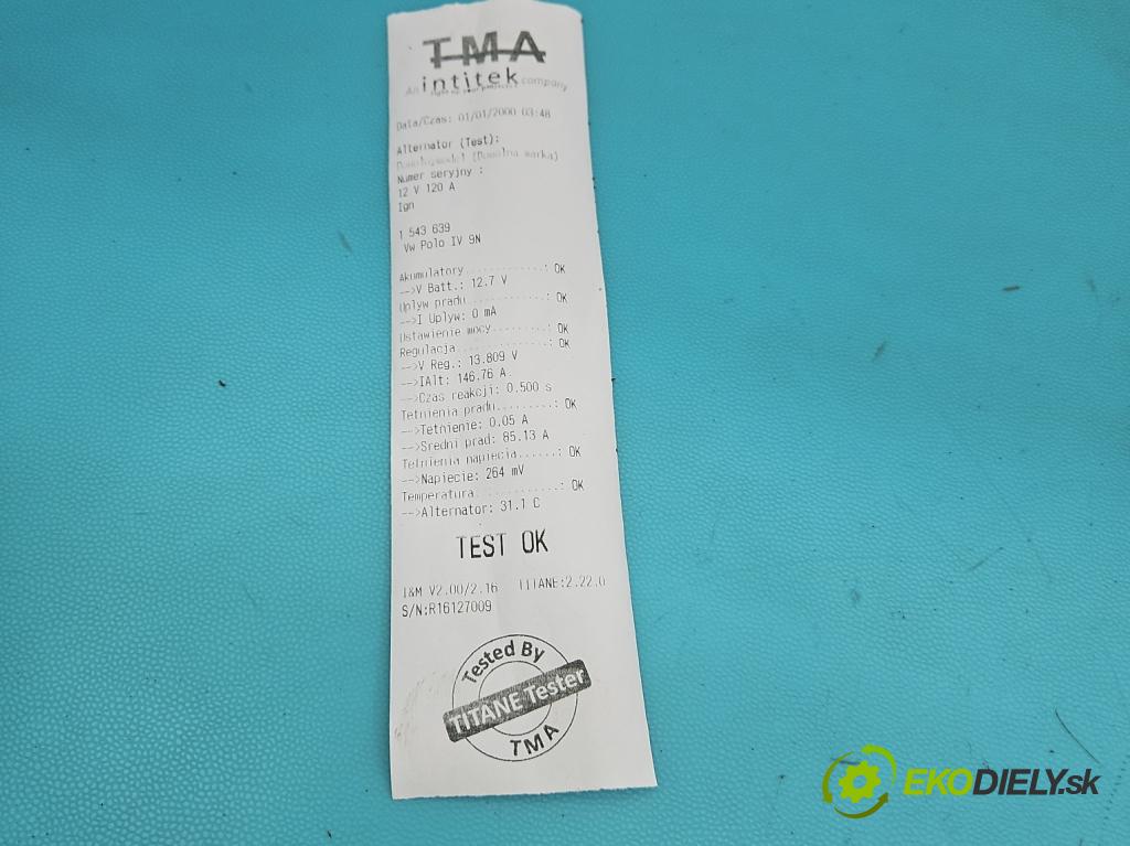 Vw Polo IV 9N 2001-2009 1.9 tdi 101 HP manual 74 kW 1896 cm3 5- Alternator 028903028E (Alternátor)