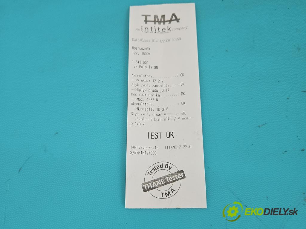 Vw Polo IV 9N 2001-2009 1.9 tdi 101 hp manual 74 kW 1896 cm3 5- startér:  (Startér)