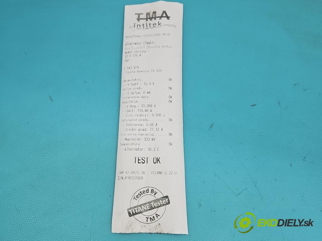Toyota Avensis II T25 2003-2008 2.0 D4D 116 HP manual 85 kW 1995 cm3 5- Alternator 27060-27090 (Alternátor)