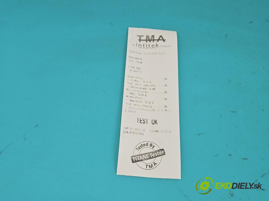 Vw Golf V 2003-2009 1.9 tdi 105 hp manual 77 kW 1896 cm3 5- startér:  (Startér)