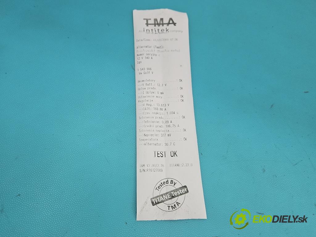 Vw Golf V 2003-2009 1.9 tdi 105 HP manual 77 kW 1896 cm3 5- Alternator 06F903023C (Alternátor)