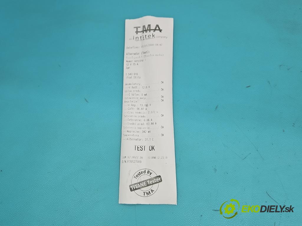Fiat Stilo 1.2 16V 80 hp manual 59 kW 1242 cm3 5- Alternator  (Alternátor)