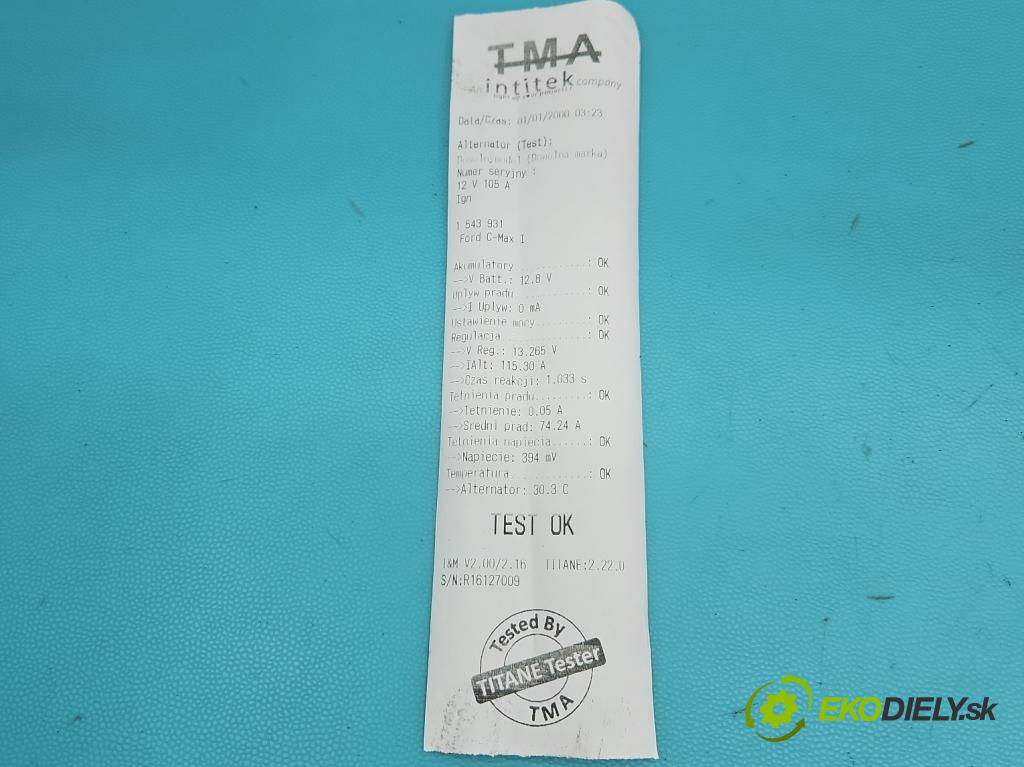 Ford C-Max I 2003-2010 1.6 16V 116 HP manual 85 kW 1596 cm3 5- Alternator MS1022118354 (Alternátor)