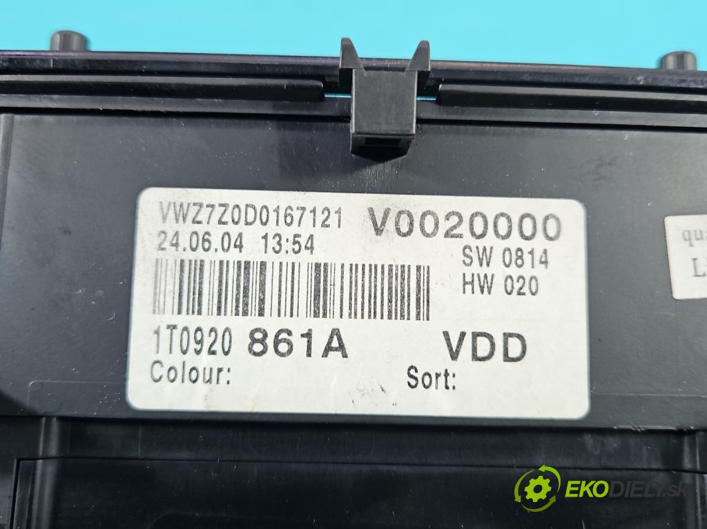 Vw Touran I 2003-2015 1.9 tdi 105 HP manual 77 kW 1896 cm3 5- prístrojovka/ budíky 1T0920861A (Prístrojová doska)