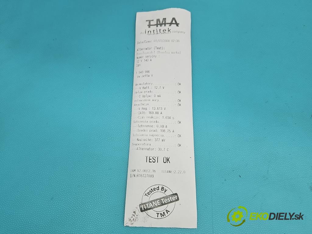 Vw Jetta V 2005-2010 1.9 tdi 105 HP manual 77 kW 1896 cm3 4- Alternator 06F903023F (Alternátor)