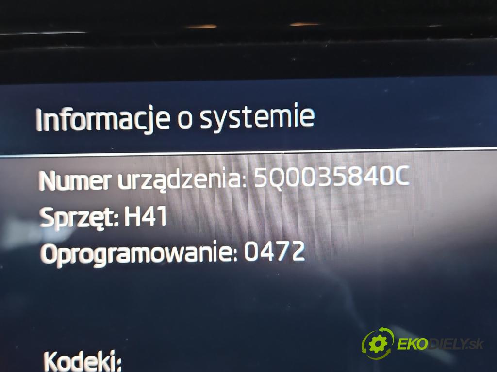 Skoda Kodiaq I 2.0 tdi 150 HP automatic 110 kW 1968 cm3 5- Radio originál 5Q0035840C