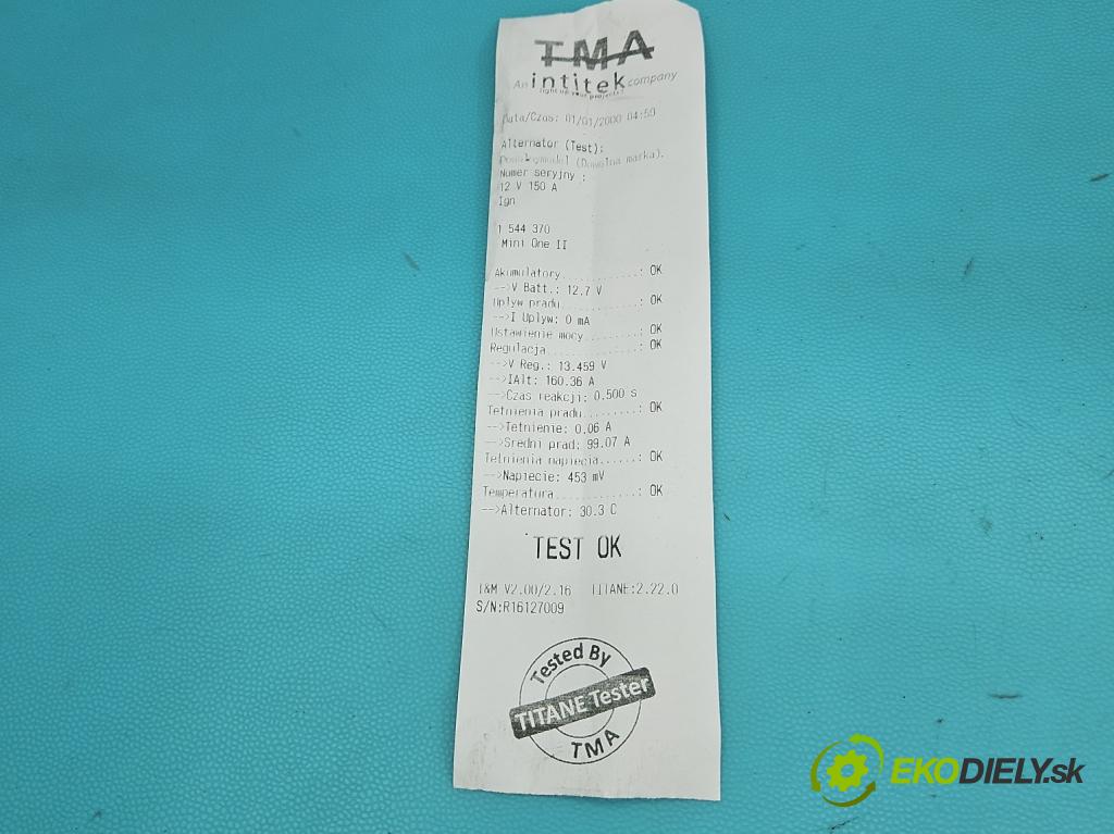 Mini One II 2006-2013 1.4 16V 95 HP manual 70 kW 1397 cm3 3- Alternator 0121615027 (Alternátor)