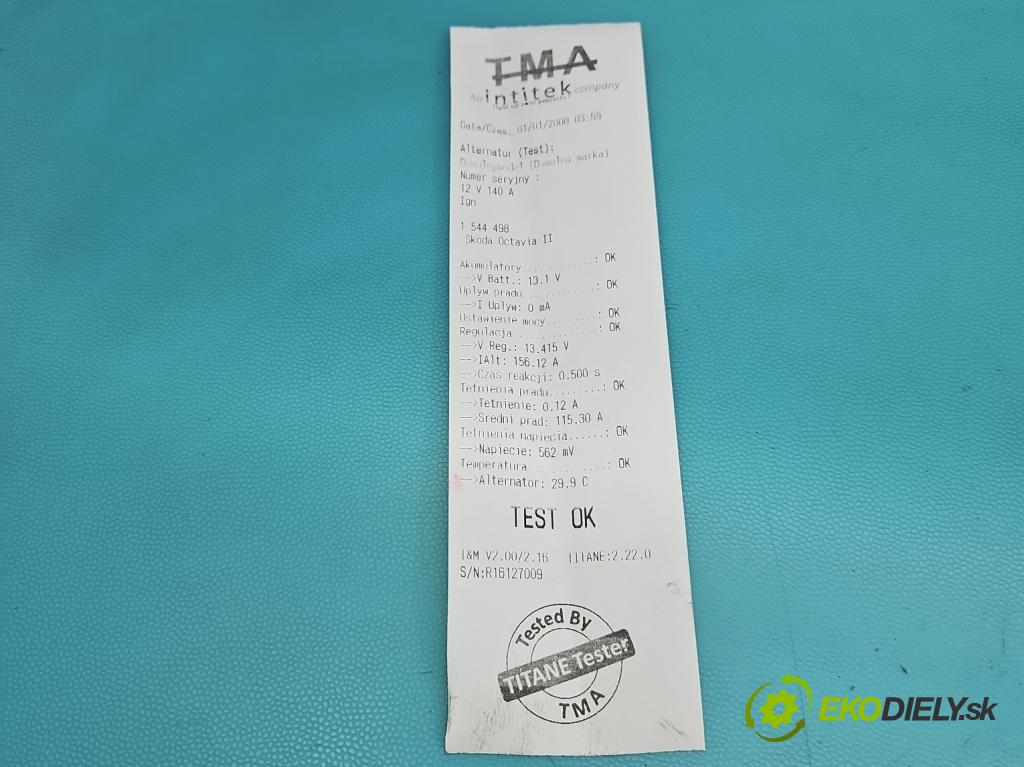 Skoda Octavia II 2004-2013 1.9 tdi (BXE) 105 HP manual 77 kW 1896 cm3 5- Alternator 06F903023C (Alternátor)