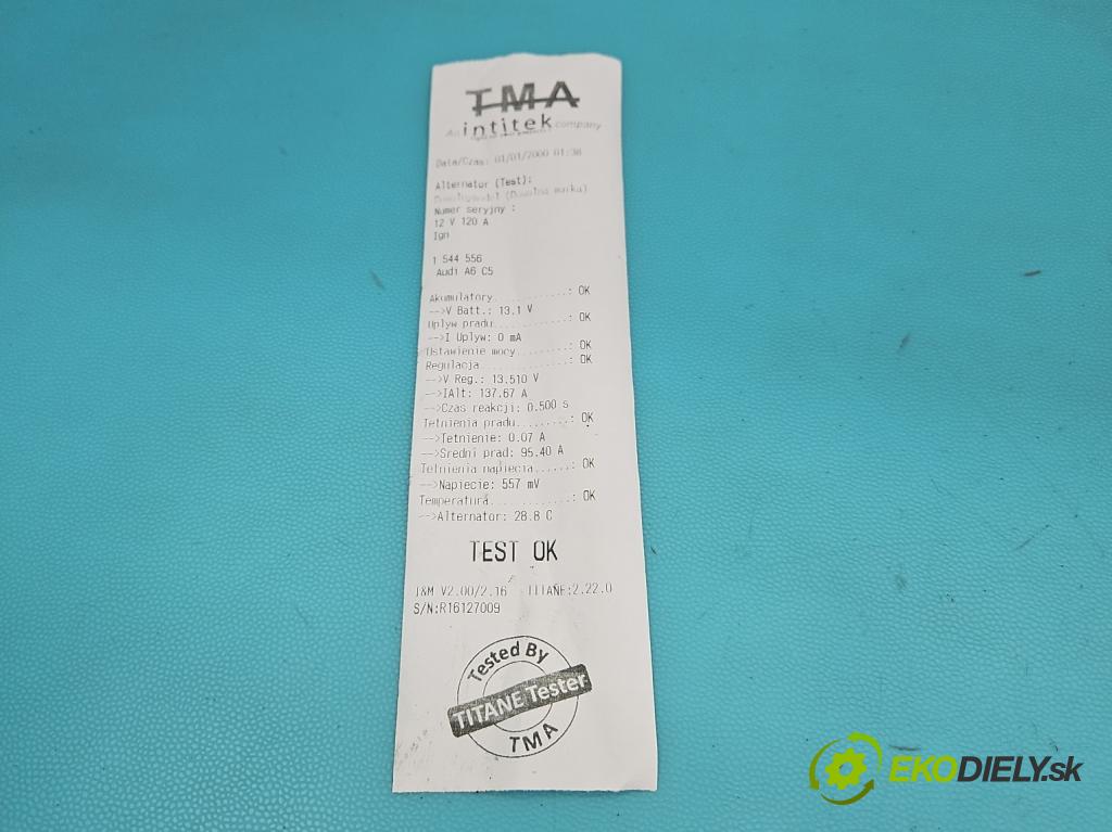 Audi A6 C5 1997-2004 2.4 V6 165 HP manual 121 kW 2393 cm3 4- Alternator 0123510061 (Alternátor)