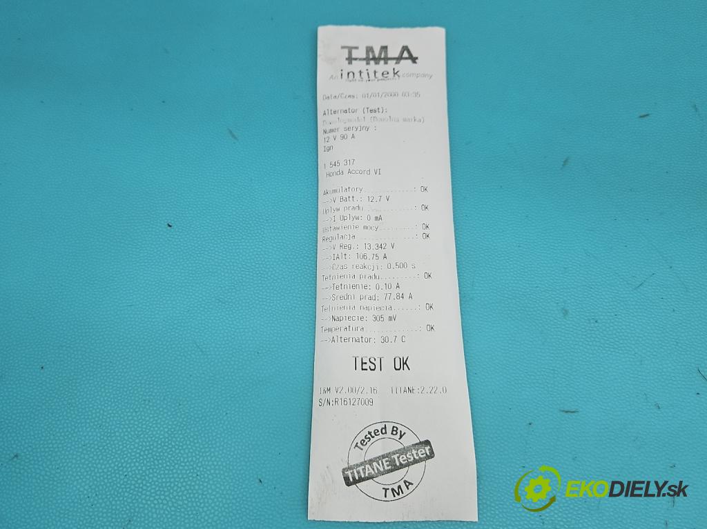 Honda Accord VI 1998-2002 1.8 16V 136hp manual 100 kW 1850 cm3 4- Alternator 0124325006 (Alternátor)