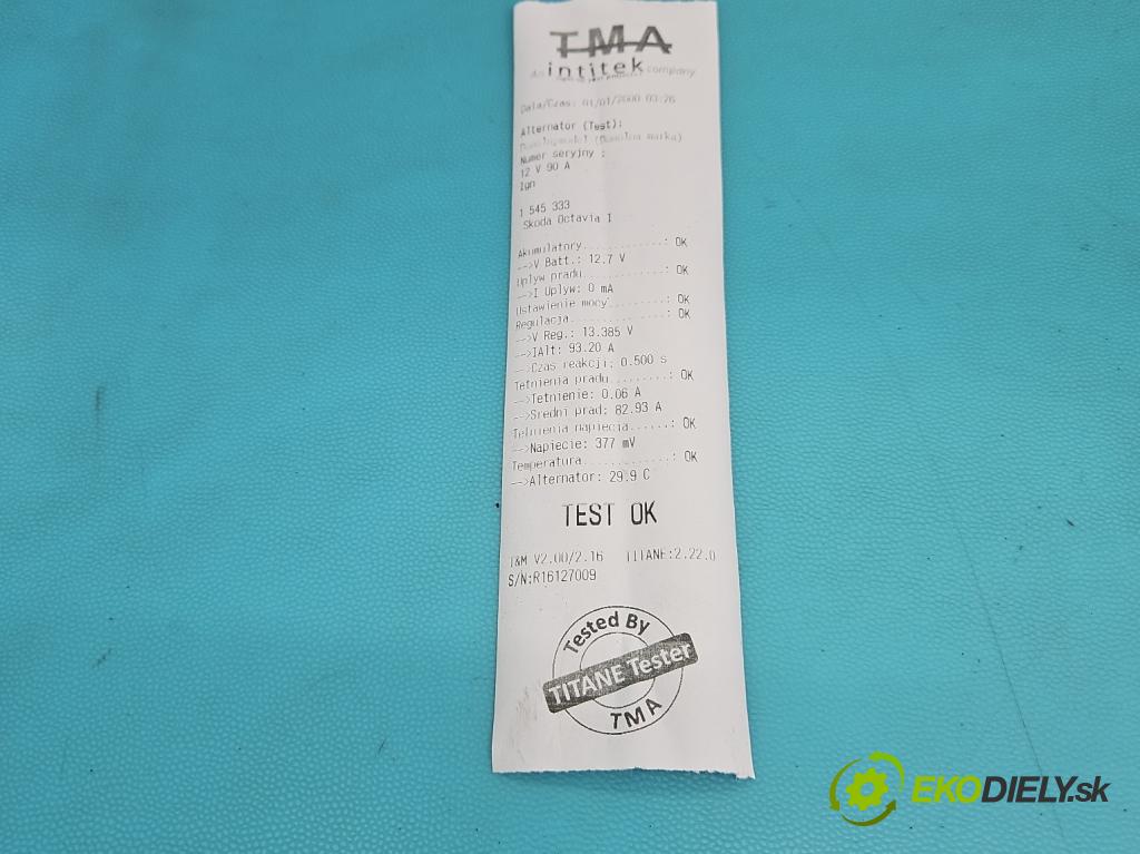 Skoda Octavia I 1996-2010 1.9 tdi 90 HP manual 66 kW 1896 cm3 5- Alternator 038903023R (Alternátor)