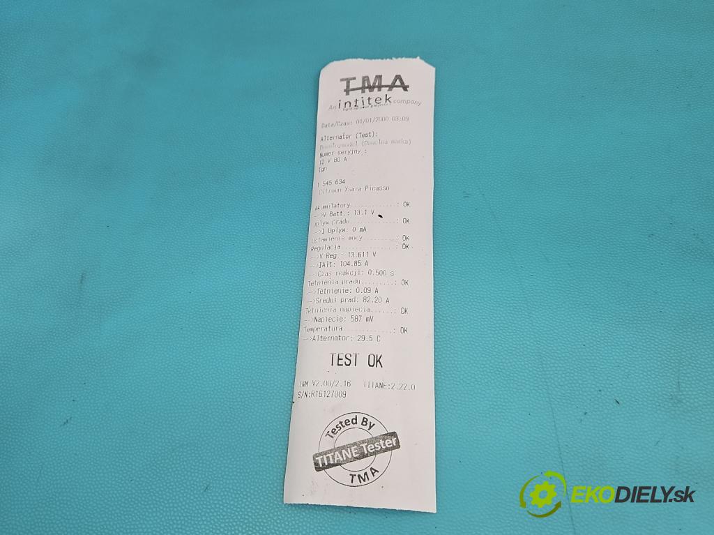 Citroen Xsara Picasso 1.8 16V 116 HP manual 85 kW 1749 cm3 5- Alternator 9638275980 (Alternátor)