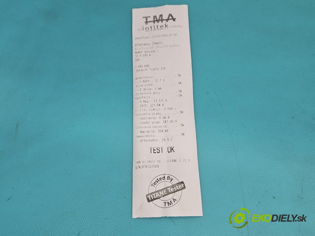 Renault Trafic III 2014 - 2.0 dci 120 HP manual 88 kW 1997 cm3 5- Alternator 231004436R (Alternátor)