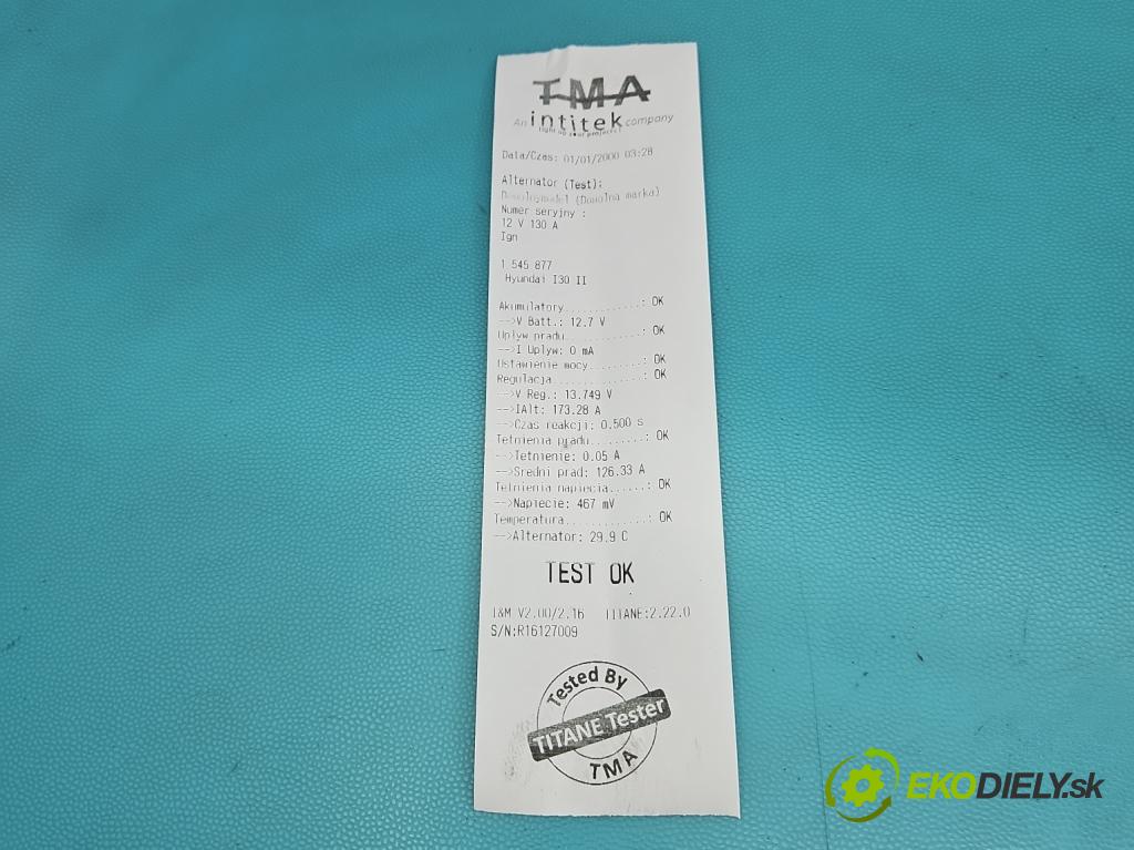 Hyundai I30 II 2012-2016 1.6 crdi 110 HP manual 81 kW 1582 cm3 5- Alternator 37300-2A700 (Alternátor)